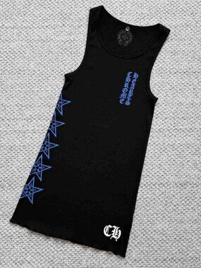 Chrome Hearts Black Tank with Blue Star Accents